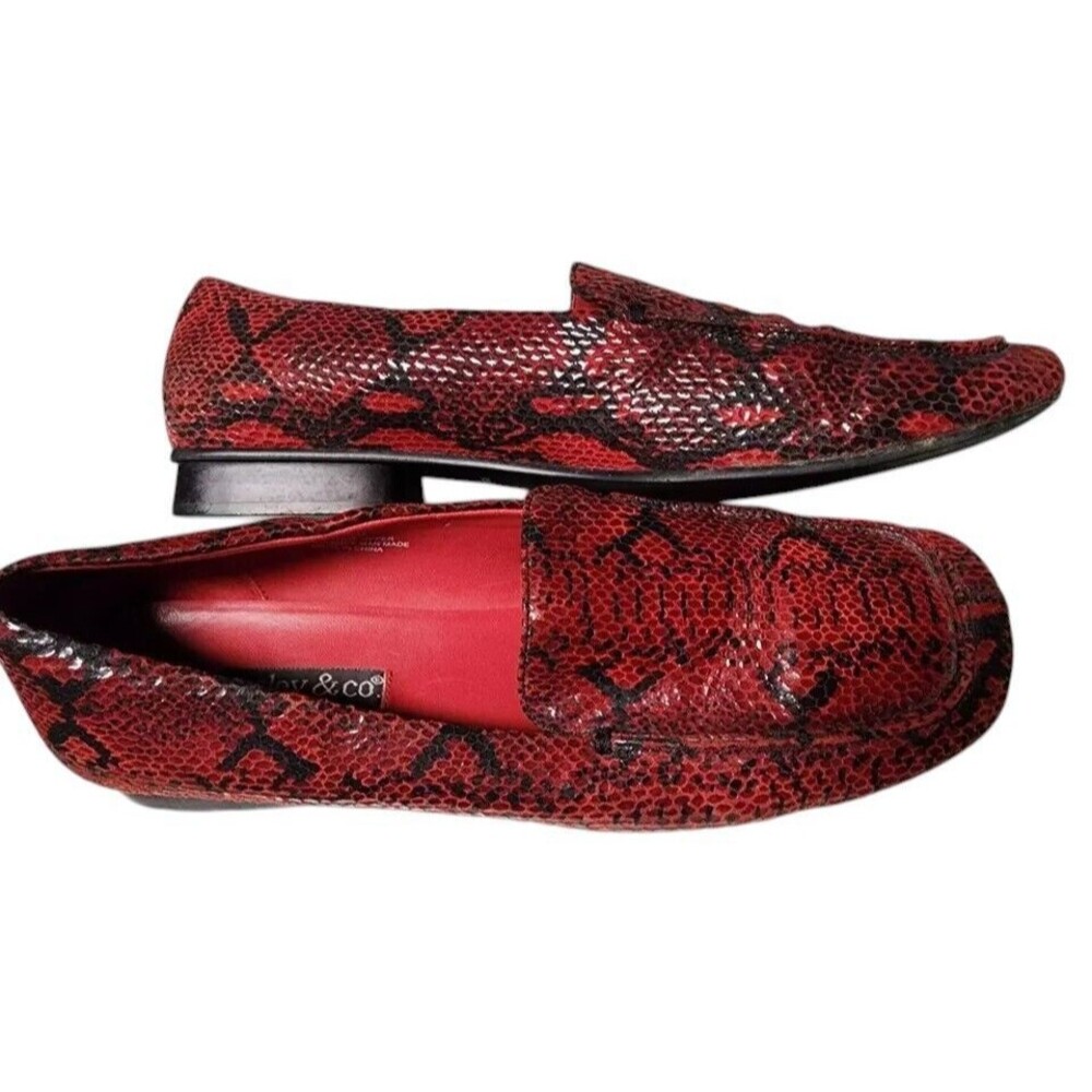 Wesley & Co Red Leather Snakeskin Loafers Size 9.5